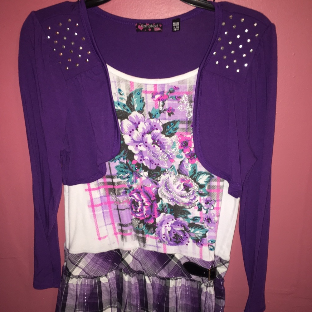 Flower Short Purple Dress